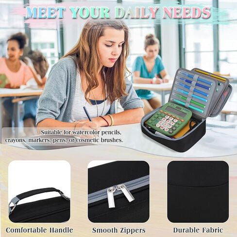 Large Pen Pencil Case,VONXURY High Capacity Art Colored Pencil Pouch Portable Stationery Organizer With 2 Detachable Layers 54 Slots Multiple Zipper Pockets for School Office College in Kuwait