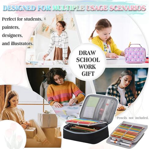 Large Pen Pencil Case,VONXURY High Capacity Art Colored Pencil Pouch Portable Stationery Organizer With 2 Detachable Layers 54 Slots Multiple Zipper Pockets for School Office College in Kuwait