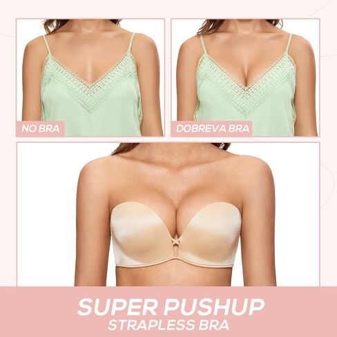 DOBREVA Women's Push Up Strapless Bra T-Shirt Lace Underwire Add-2-Cup Bandeau Bras 32AA-38D in Saudi Arabia