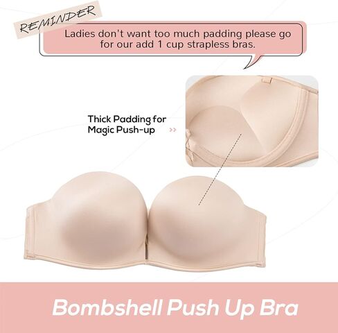 DOBREVA Women's Push Up Strapless Bra T-Shirt Lace Underwire Add-2-Cup Bandeau Bras 32AA-38D in Kuwait