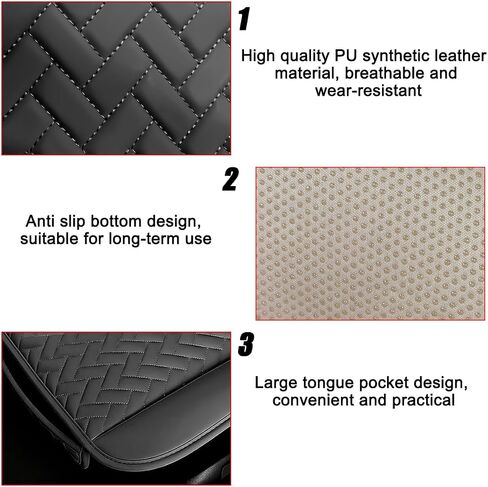 Car Bottom Seat Cover, Breathable Leather Vehicle Front Seat Cushion Protector with Storage Pockets, Comfortable Auto Driver Seat Pad Accessories, Universal for SUV, Sedan, Truck (Beige) in Kuwait