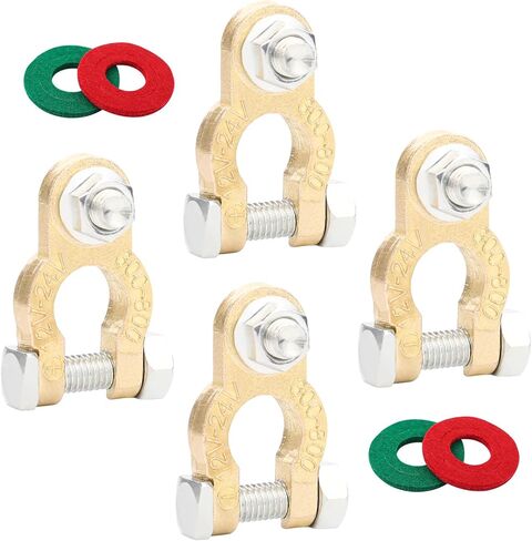 2 Pairs Battery Terminal Connectors,M8 Bolts, Battery Cable Clamps in pure copper with 4 pieces of battery terminal anticorrosion washers, for automotive parts, marine batteries in Kuwait