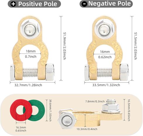 2 Pairs Battery Terminal Connectors,M8 Bolts, Battery Cable Clamps in pure copper with 4 pieces of battery terminal anticorrosion washers, for automotive parts, marine batteries in Kuwait