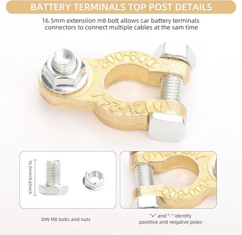 2 Pairs Battery Terminal Connectors,M8 Bolts, Battery Cable Clamps in pure copper with 4 pieces of battery terminal anticorrosion washers, for automotive parts, marine batteries in Kuwait