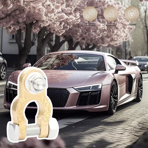 2 Pairs Battery Terminal Connectors,M8 Bolts, Battery Cable Clamps in pure copper with 4 pieces of battery terminal anticorrosion washers, for automotive parts, marine batteries in Kuwait