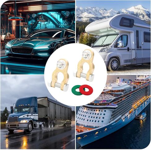 2 Pairs Battery Terminal Connectors,M8 Bolts, Battery Cable Clamps in pure copper with 4 pieces of battery terminal anticorrosion washers, for automotive parts, marine batteries in Kuwait