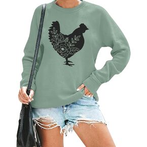 FASHGL Chicken Sweatshirt for Womens Funny Chicken Mom Long Sleeve Shirts Cute Farm Crewneck Pullover Tops