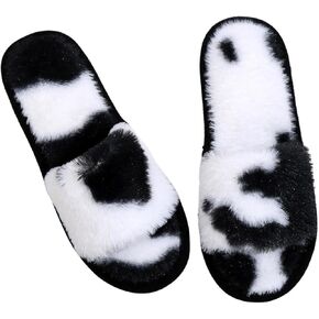 Verdusa Women's Cow Print Fuzzy House Bedroom Slippers Slip On Furry Slippers Shoes