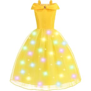 Princess Dress for Girls Light Up Belle Costume with Detachable Skirt for Halloween Birthday Party Christmas