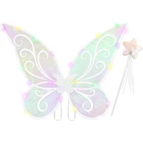 Light up Fairy Wings for Adults, LED Butterfly Wings for Girls, Sparkle Fairy Costume Angel Wing with Fairy Wand Cosplay