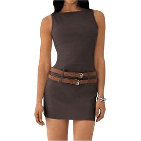 Milumia Women's Sleeveless Tank Dress Slim Fitted Pencil Short Dress with Belt