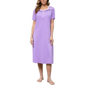 100% Cotton Nightgowns for Women Soft Night Gowns Short Sleeve House Dress Ladies Sleepwear