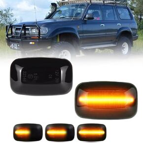 Sequential LED Turn Signal Lights for Land Cruiser 100/90 / 80/70 Series, LX470, FJ Cruiser, Hilux, Smoked Lens Front Bumper Side Marker Lights, Amber LED Turn Signal Indicator Lamps, 2 PCS