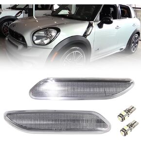 Clear Lens LED Side Marker Light Housing for 2011-2016 Mini R60 R61, R60 R61 Side Bumper Marker Lights Covers with T10 Led Light Bulbs, LED Turn Signal Lamps Covers, 2 PCS