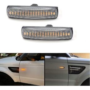 2Pcs Led Dynamic Side Marker led front fender side marker light Sequential Blinker Light Turn Signal Lamp Assembly Compatible with Range Rover Sport LR3 LR4 Discovery 3/4 LR2 Freelander 2(Smoked Lens)