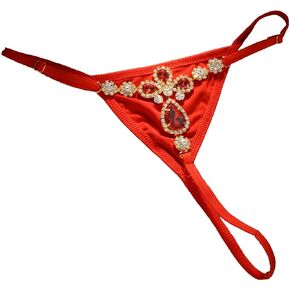 Rhinestone Flower Thong Panties Sexy Adjustable Crystal Chain Thong Panties Party Rave G String Jewelry for Women (Gold)