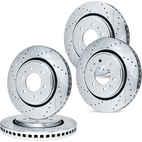 R1 Concepts Front Rear Brake Rotor Kit |Brake Rotors| Brake Disc |Drilled and Slotted|fits 2019-2022 Ford Bronco, Ranger
