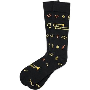 Men's Jazz it Up Brass Musical Instruments Trumpets & Music Notes Novelty Crew Dress Socks