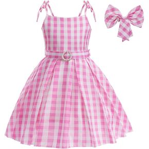 Girls Princess Costume Halter Pink Plaid Fancy Birthday Party Dress up
