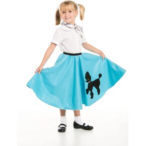 1950s Turquoise Poodle Skirt for Girls with Musical Note Printed Scarf | Blue Sock Hop Skirt | One Size | 1950s Costumes for Girls