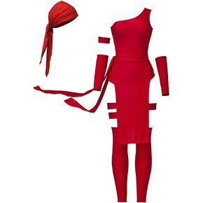 VintageCos Elektra Cosplay Costume Women's Red Battle Outfit Assassin Superhero Elektra Natchios Halloween Suit