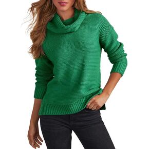 cordat Women's Long Sleeve Turtleneck Cozy Knit Sweater Casual Loose Side Slit Pullover Jumper Tops
