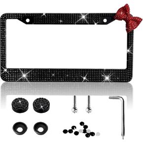2PCS Bling License Plate Frames Stainless Steel with Sparkly Diamond Rhinestone Car License Plate Cover Car Accessories for Women Man 12.2x6.3inch Style A Pink