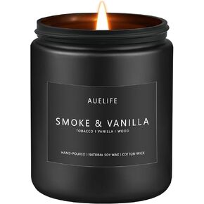 شمعة الدخان والفانيليا | شمعة معطرة للرجال - هدايا للرجال، شمعة الصويا للمنزل معطرة - شموع معطرة للمنزل، شمعة رجالية - شمعة برائحة العلاج العطري 7oz - هدايا شمعة برطمان أسود
