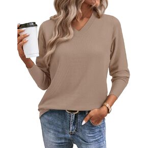 Women's Fall Sweaters 2024 Casual Thin Long Sleeve Pullover V Neck Lightweight Sweatshirts Cute Blouse Tops