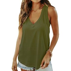 Smile Fish Women Summer Deep V Neck Tank Top Loose Fit Flowy Sleeveless Shirt