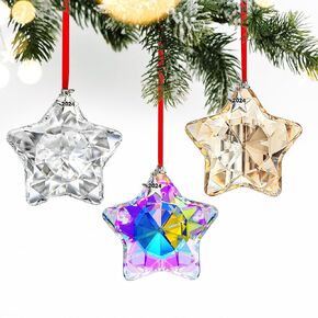 H&D HYALINE & DORA 2024 Annual Christmas Hanging Ornaments Crystal Star Set of 3 Star Christmas Tree Ornaments Crystal Sun Catcher Hanging for Christmas Party Decor