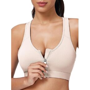 Zip Front Closure High Impact Sports Bra for Women Post Surgery Racerback Sports Bra High Support Workout Running Bras