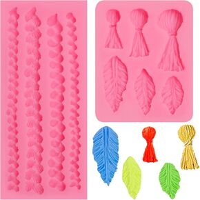 Hemp Rope Fondant Molds 2 Pcs, Macrame Tassel Silicone Molds Knitting Cake Decoration Molds for Cake Decoration Candy Sugar Cupcake Topper Cake Pop Popsicle Polymer Clay Crafts Candle
