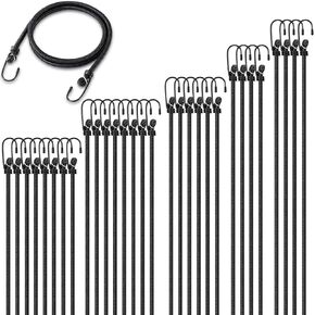 30 Pcs Long Black Bungee Cords with Hooks Assorted Sizes 18'', 24'', 36'', 46'', 60'' Heavy Duty Bungee Straps Outdoor Tarp Straps Elastic Rubber Tie Down Straps for Luggage Cargo Camping