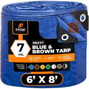Xpose Safety 16’ x 20’ Heavy Blue/Brown Tarp - Waterproof Tarp - 7 Mil Weatherproof Camping Tarp for Tent, Rain, Wind & Sun - Plastic Tarpaulin Cover Outdoor Tarp for Roof, Trailer, RV, Car, Boat