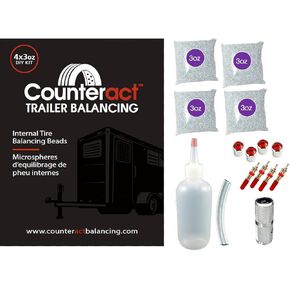 Counteract DIYTK3-4 Do It Yourself Tire/Wheel Balancing Beads Kit – All Trailers, (4) 3oz DIY Bead Bags, (4) Valve Caps and Cores, (1) Core Remover, Injector Bottle