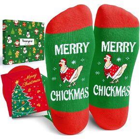 HAPPYPOP Christmas Gifts Stocking Socks for Men Women - Xmas Stocking with Greeting Card for Chicken Lovers Christmas Rooster Gifts for Teens