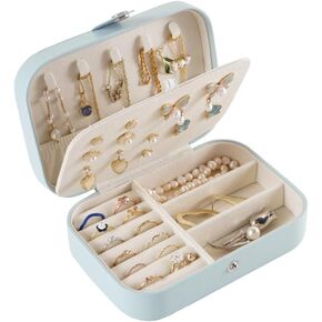 Blue Large Capacity Jewelry Storage Box, Portable Leather Jewelry Organizer for Necklaces, Earrings, Rings, and Accessories