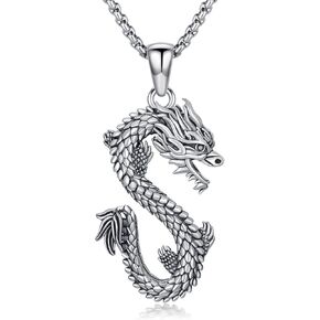 Dragon Necklace for Men 925 Sterling Silver Dragon Pendant Necklace Cool Jewelry Gift for Men Women (02- silver)