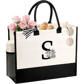 Personalized Name Tote Bag for Women, Birthday Best Friend Bridesmaid Gifts for Women Canvas Initial Tote Bags