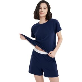 METARINO Merino Wool Pajamas Women 2 Piece Pjs Lounge Sets Short Sleeve Tops with Shorts Soft Sleepwear Loungewear