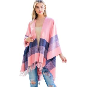 RIAH FASHION Bohemian Versatile Open Shawl Cardigan - Kimono Convertible Poncho Blanket Vest (Kimono Poncho - Plaid Pink)