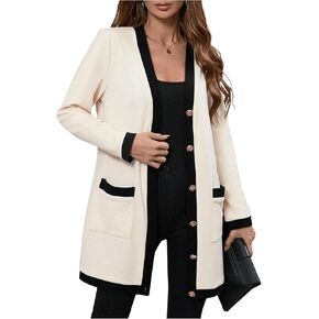 SOLY HUX Women's Color Block Cardigan V Neck Button Down Long Sleeve Jacket Outerwear with Pockets