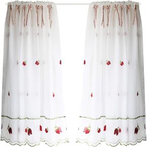 vctops Strawberry Embroidered Sheer Curtains 51 Inch Length Elegant Bow-Knot Voile Short Window Curtain for Bedroom/Nursery/Kitchen, 1 Panel (59"x51",Strawberry)