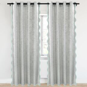 ROYALAY Boho Scallop Edge Window Curtain Panel Pair, Extra Large Scalloped Curtains, Farmhouse Rustic Curtains for Bathroom, Washable Faux Linen Fabric Scalloped Room Drapes Decor,52" W x 84" L, beige