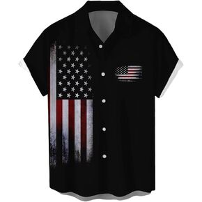WHO IN SHOP Men's 4th of July Shirts American Flag Patriotic Shirts Short Sleeve Button Up USA Memorial Day Shirts