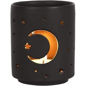 Ebros Gift Wicca Triple Goddess Witchcraft Mystical Moon and Stars غير لامع أسود من السيراميك انقطاع نذري حامل شموع ضوء الشاي تمثال Ossuary Macabre نفسية ديكور الهالوين النحت
