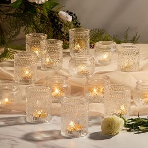 FREDOM 36Pcs Blue Assorted Votive Candle Holders, Round Tea Lights Candle Holder, Glass Candle Holders Bulk for Table Centerpiece, Candle Holders for Wedding, Bridal Shower and Tea Party Decorations