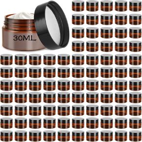 100PCS 1oz Amber Plastic Container Jars with Lids, Empty Small Round Brown Cosmetic Containers, Leak Proof Container for Lotion, Cream, Powder, Gel and Beauty Products
