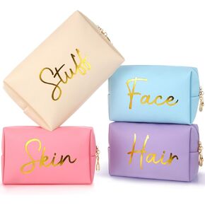 Aliceset 4 Pcs Preppy Makeup Bags Set Cute Makeup Pouchs Travel Cosmetic Bags Face Skin Hair Stuff Aesthetic Makeup Bags, PU Leather Waterproof Zipper Toiletry Pouch Gifts for Women Girl(Nude Pink)